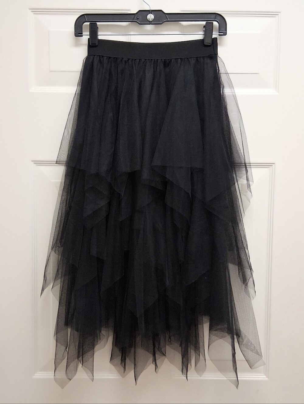 Whimsigoth Black Tiered Tulle Skirt  Asymmetrical Mesh Handkerchief Fairy OS